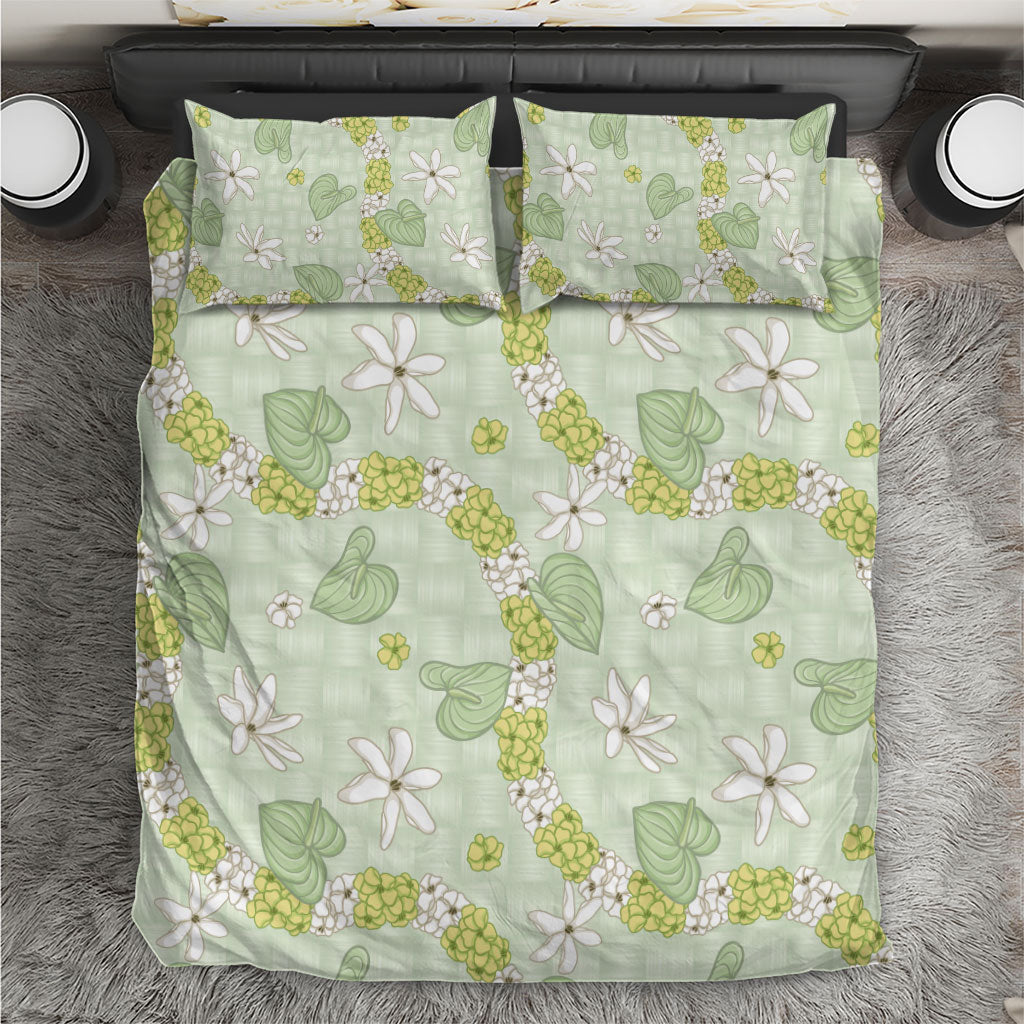 Hawaii Anthurium Tiare Pikake Lei Bedding Set Sage Green Lauhala Art Pattern LT01 Green - Polynesian Pride