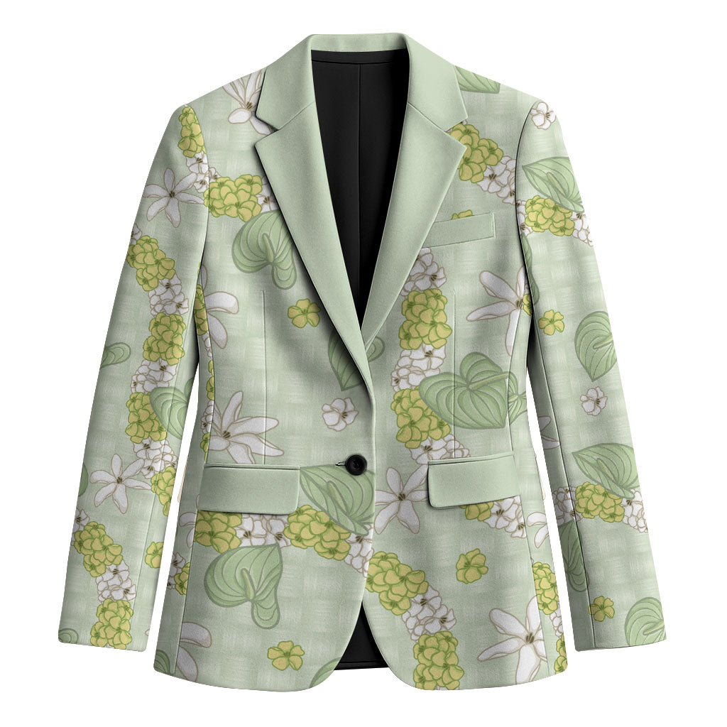 Hawaii Anthurium Tiare Pikake Lei Blazer Sage Green Lauhala Art Pattern LT01 Unisex Green - Polynesian Pride