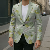 Hawaii Anthurium Tiare Pikake Lei Blazer Sage Green Lauhala Art Pattern LT01 - Polynesian Pride
