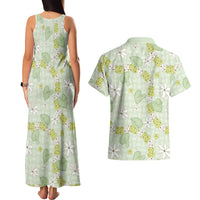 Hawaii Anthurium Tiare Pikake Lei Couples Matching Tank Maxi Dress and Hawaiian Shirt Sage Green Lauhala Art Pattern LT01 - Polynesian Pride