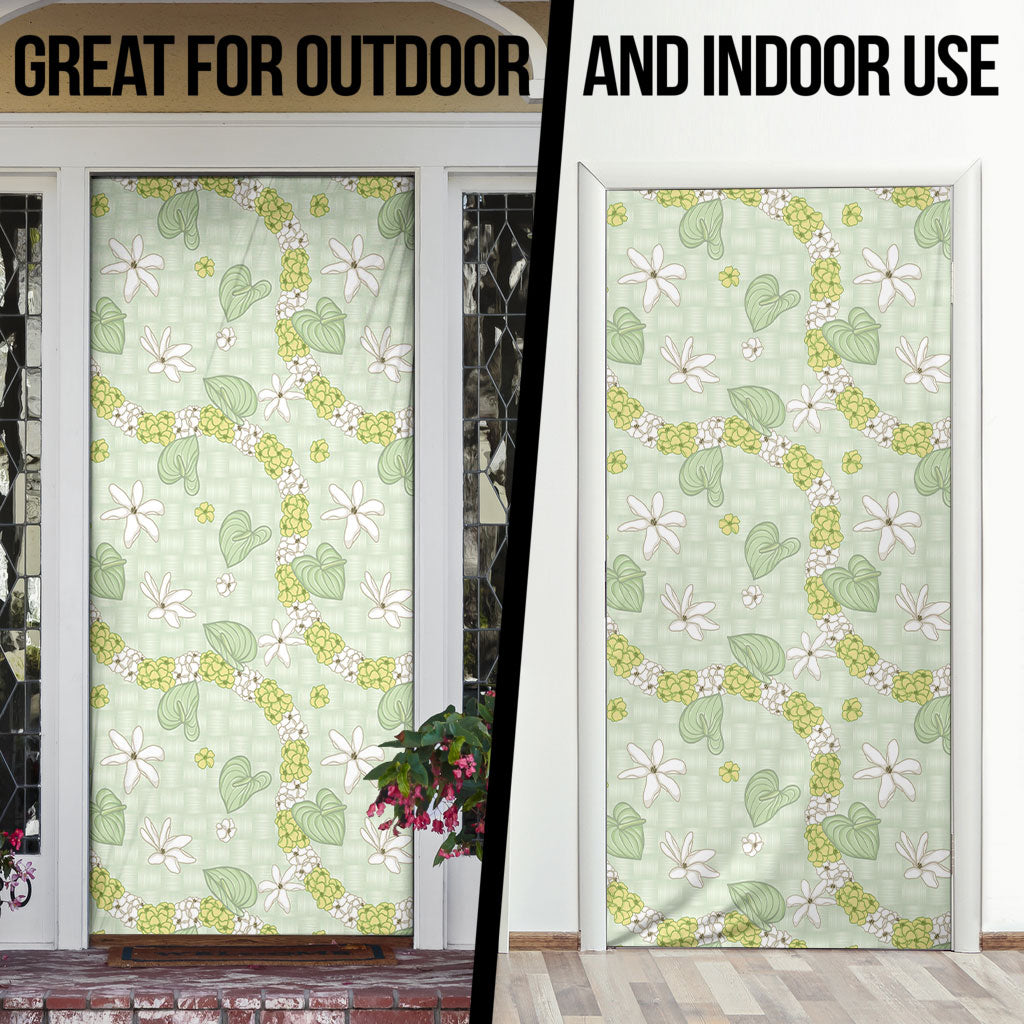 Hawaii Anthurium Tiare Pikake Lei Door Cover Sage Green Lauhala Art Pattern