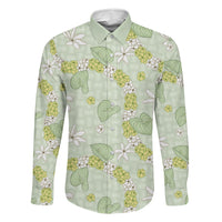 Hawaii Anthurium Tiare Pikake Lei Family Matching Mermaid Dress and Hawaiian Shirt Sage Green Lauhala Art Pattern