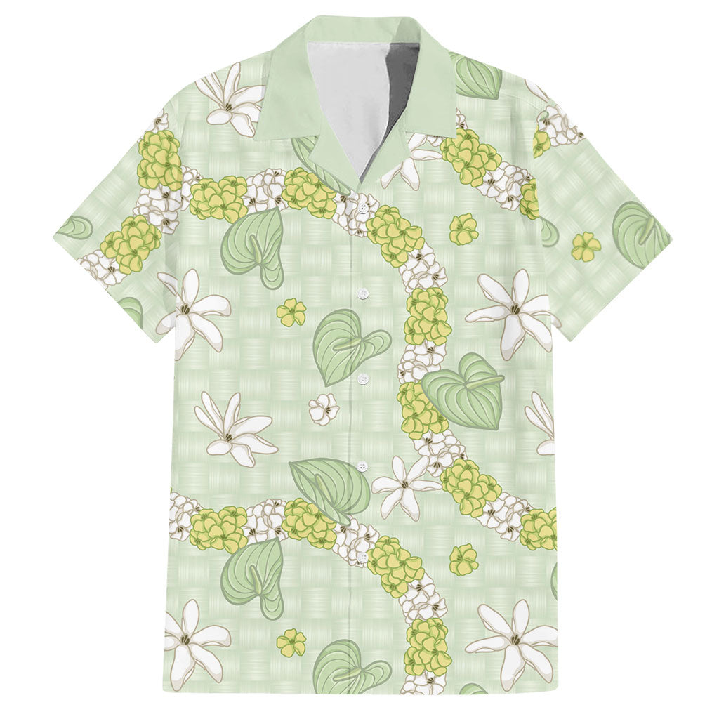 Hawaii Anthurium Tiare Pikake Lei Hawaiian Shirt Sage Green Lauhala Art Pattern LT01 Green - Polynesian Pride
