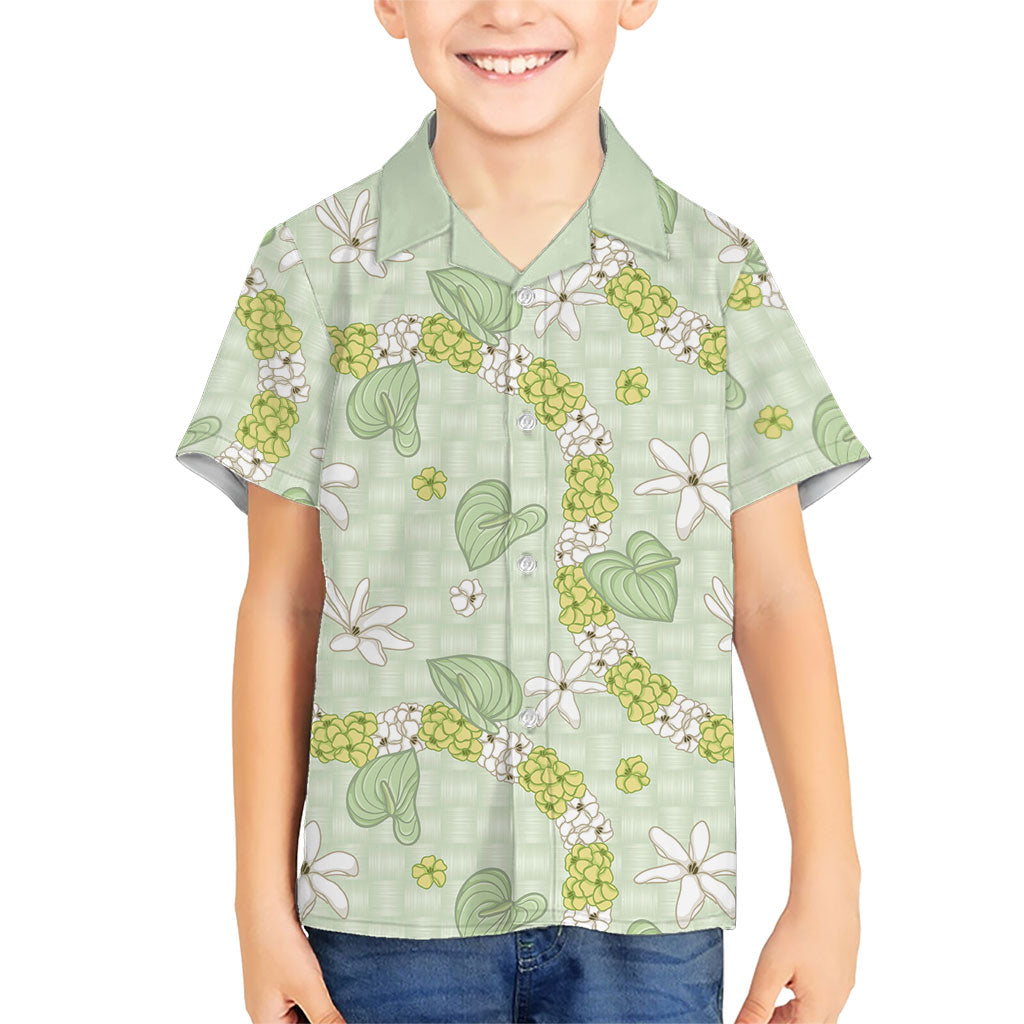 Hawaii Anthurium Tiare Pikake Lei Hawaiian Shirt Sage Green Lauhala Art Pattern LT01 - Polynesian Pride