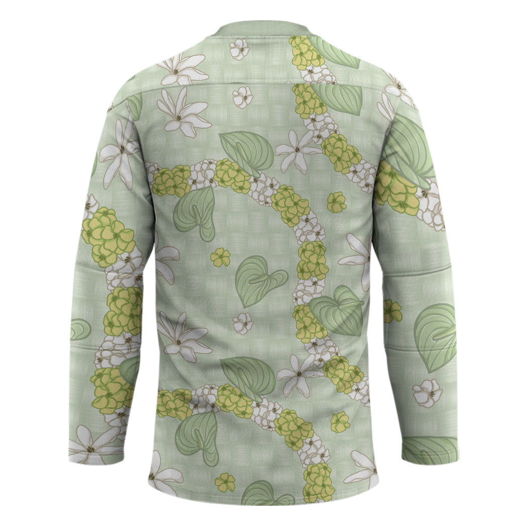 Hawaii Anthurium Tiare Pikake Lei Hockey Jersey Sage Green Lauhala Art Pattern