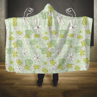 Hawaii Anthurium Tiare Pikake Lei Hooded Blanket Sage Green Lauhala Art Pattern