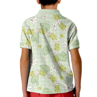 Hawaii Anthurium Tiare Pikake Lei Kid Polo Shirt Sage Green Lauhala Art Pattern