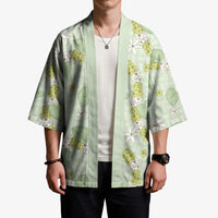 Hawaii Anthurium Tiare Pikake Lei Kimono Sage Green Lauhala Art Pattern