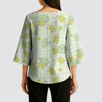 Hawaii Anthurium Tiare Pikake Lei Kimono Sleeve Blouse Sage Green Lauhala Art Pattern LT01 - Polynesian Pride