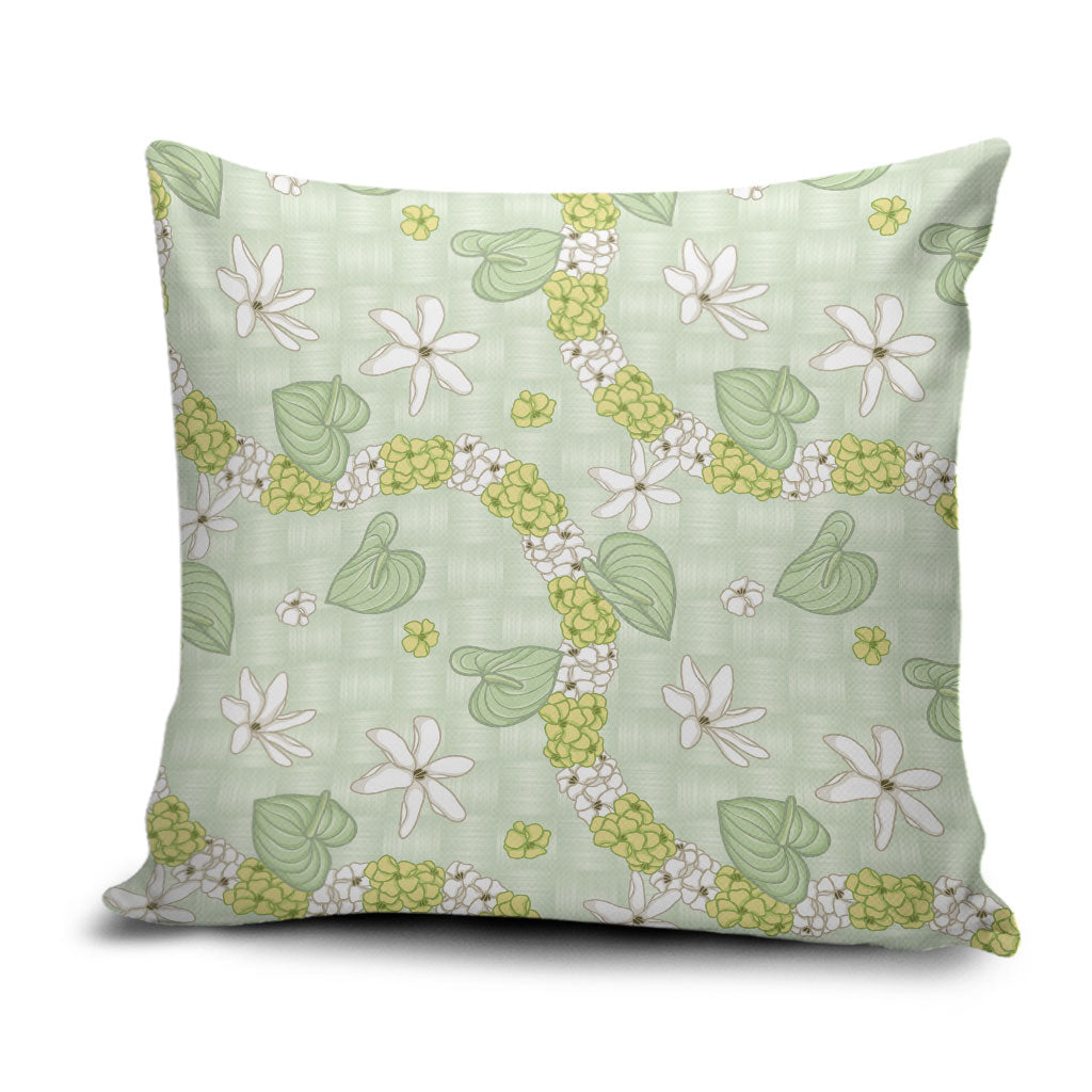 Hawaii Anthurium Tiare Pikake Lei Pillow Cover Sage Green Lauhala Art Pattern LT01 Green - Polynesian Pride