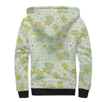 Hawaii Anthurium Tiare Pikake Lei Sherpa Hoodie Sage Green Lauhala Art Pattern