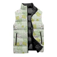 Hawaii Anthurium Tiare Pikake Lei Sleeveless Puffer Jacket Sage Green Lauhala Art Pattern LT01 - Polynesian Pride