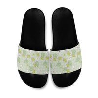 Hawaii Anthurium Tiare Pikake Lei Slide Sandals Sage Green Lauhala Art Pattern