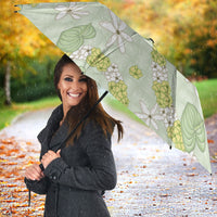 Hawaii Anthurium Tiare Pikake Lei Umbrella Sage Green Lauhala Art Pattern