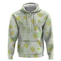 Hawaii Anthurium Tiare Pikake Lei Zip Hoodie Sage Green Lauhala Art Pattern