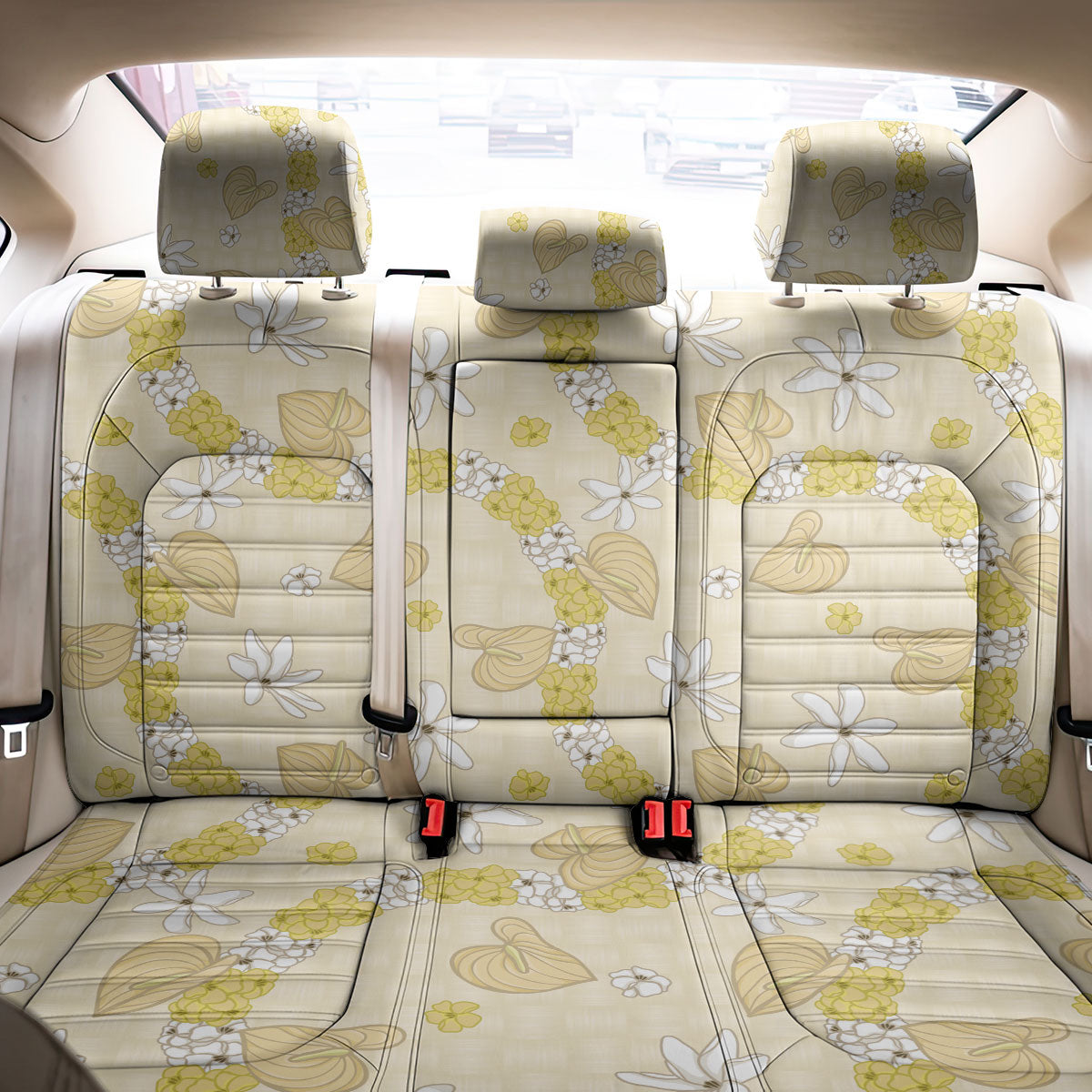Hawaii Anthurium Tiare Pikake Lei Back Car Seat Cover Melemele Lauhala Art Pattern LT01 - Polynesian Pride