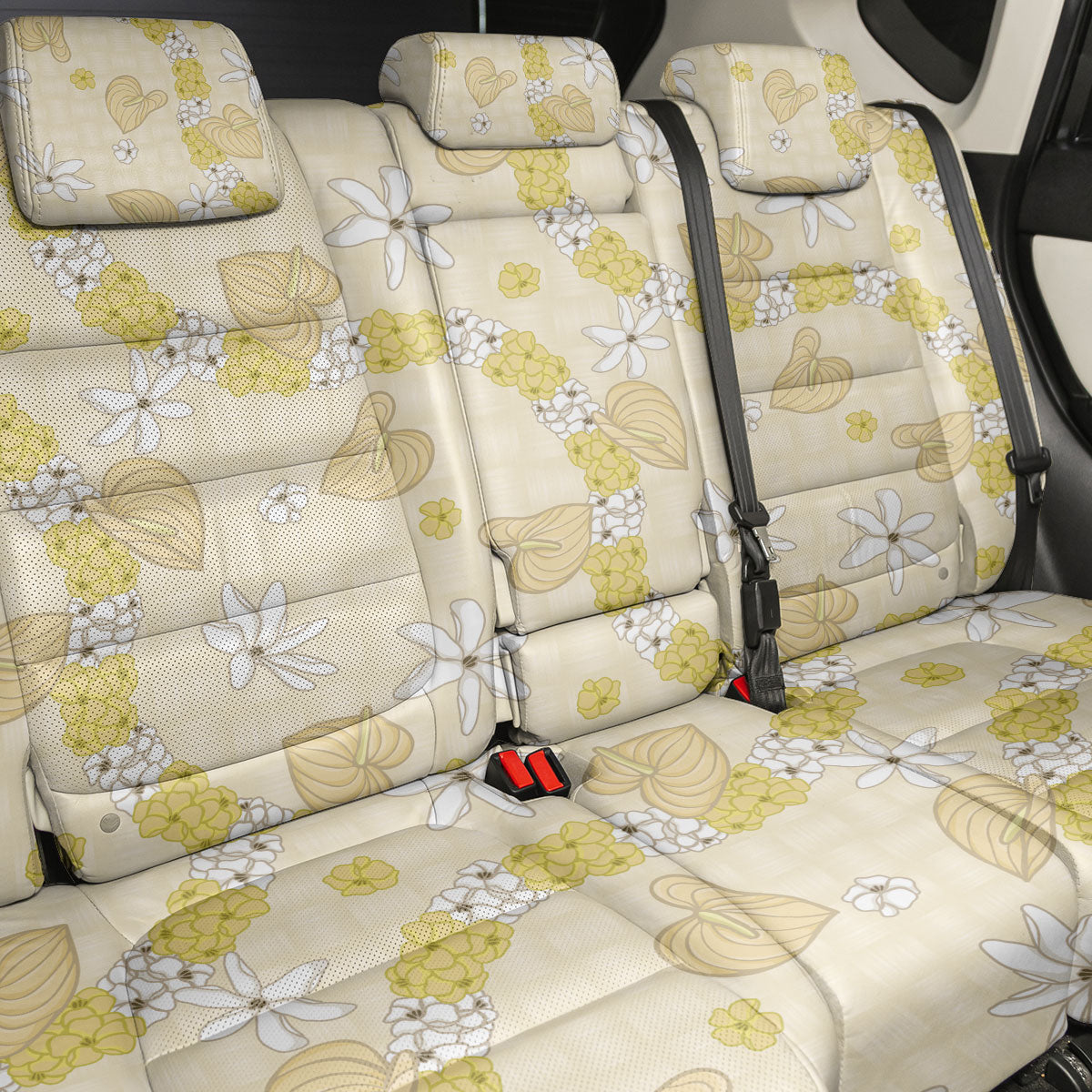 Hawaii Anthurium Tiare Pikake Lei Back Car Seat Cover Melemele Lauhala Art Pattern LT01 - Polynesian Pride