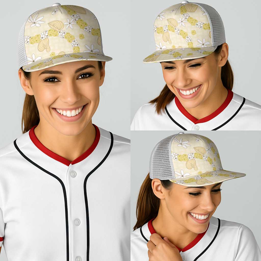 Hawaii Anthurium Tiare Pikake Lei Baseball Net Cap Melemele Lauhala Art Pattern LT01 - Polynesian Pride