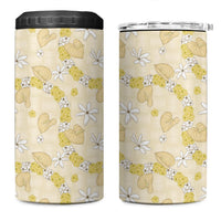 Hawaii Anthurium Tiare Pikake Lei 4 in 1 Can Cooler Tumbler Melemele Lauhala Art Pattern