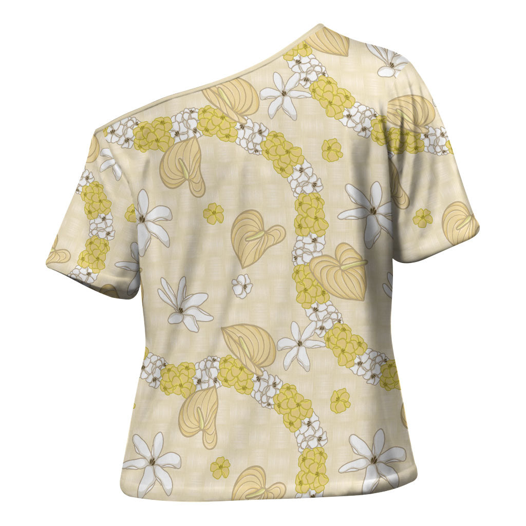Hawaii Anthurium Tiare Pikake Lei Cross Shoulder Shirt Melemele Lauhala Art Pattern