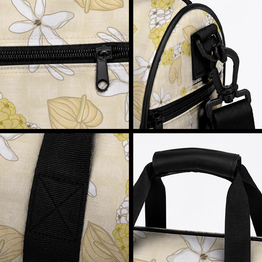 Hawaii Anthurium Tiare Pikake Lei Duffle Bag Melemele Lauhala Art Pattern LT01 - Polynesian Pride