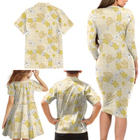 Hawaii Anthurium Tiare Pikake Lei Family Matching Long Sleeve Bodycon Dress and Hawaiian Shirt Melemele Lauhala Art Pattern