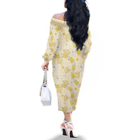 Hawaii Anthurium Tiare Pikake Lei Family Matching Off The Shoulder Long Sleeve Dress and Hawaiian Shirt Melemele Lauhala Art Pattern