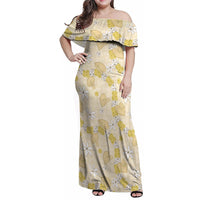 Hawaii Anthurium Tiare Pikake Lei Family Matching Off Shoulder Maxi Dress and Hawaiian Shirt Melemele Lauhala Art Pattern