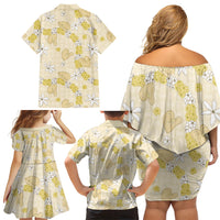 Hawaii Anthurium Tiare Pikake Lei Family Matching Off Shoulder Short Dress and Hawaiian Shirt Melemele Lauhala Art Pattern