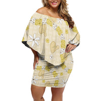 Hawaii Anthurium Tiare Pikake Lei Family Matching Off Shoulder Short Dress and Hawaiian Shirt Melemele Lauhala Art Pattern
