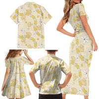 Hawaii Anthurium Tiare Pikake Lei Family Matching Short Sleeve Bodycon Dress and Hawaiian Shirt Melemele Lauhala Art Pattern