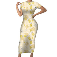 Hawaii Anthurium Tiare Pikake Lei Family Matching Short Sleeve Bodycon Dress and Hawaiian Shirt Melemele Lauhala Art Pattern