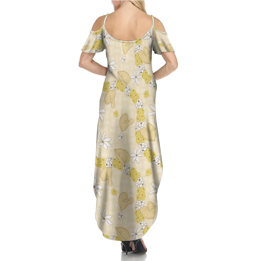 Hawaii Anthurium Tiare Pikake Lei Family Matching Summer Maxi Dress and Hawaiian Shirt Melemele Lauhala Art Pattern