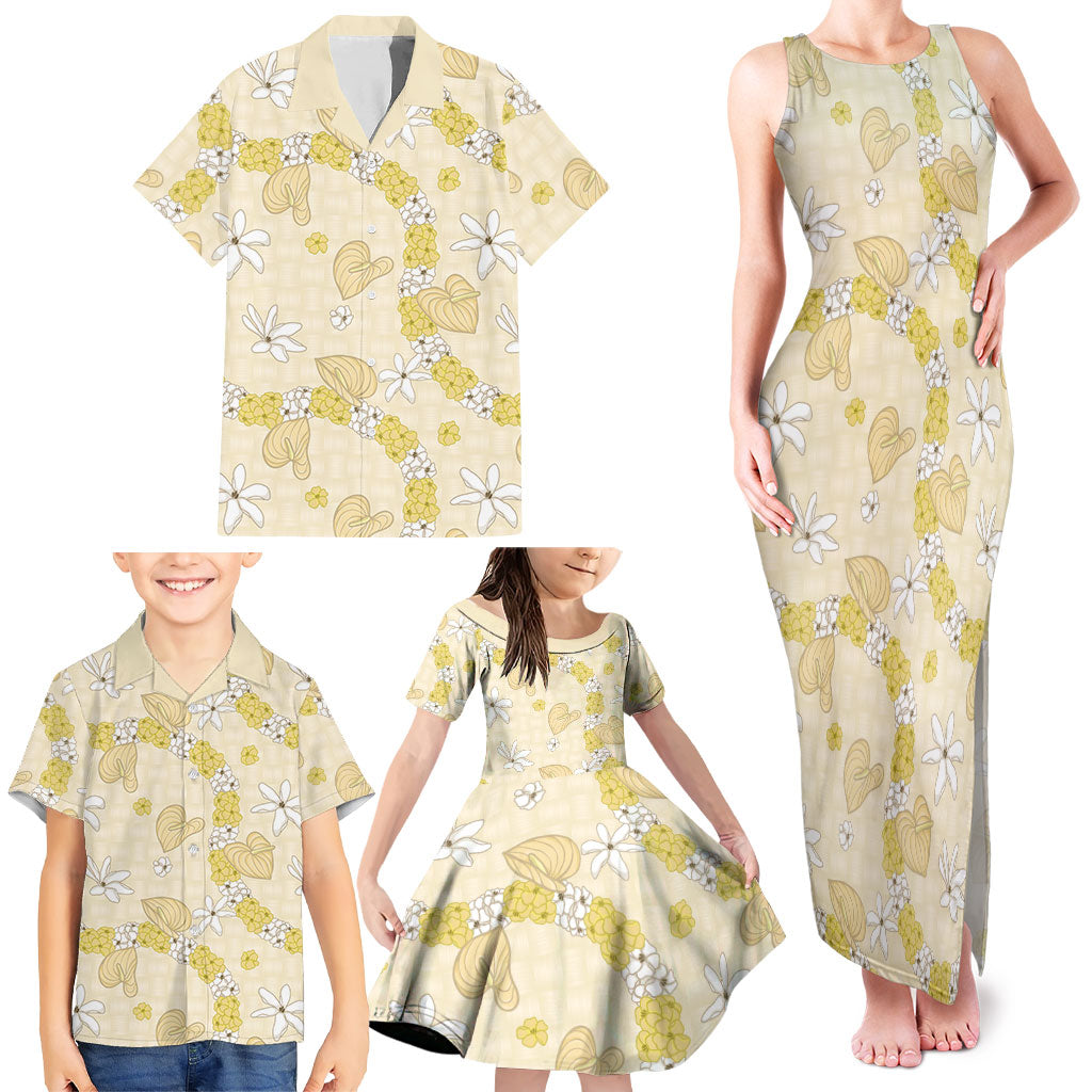 Hawaii Anthurium Tiare Pikake Lei Family Matching Tank Maxi Dress and Hawaiian Shirt Melemele Lauhala Art Pattern