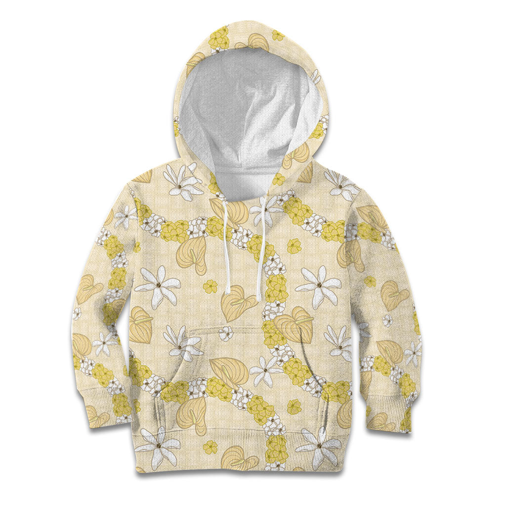 Hawaii Anthurium Tiare Pikake Lei Kid Hoodie Melemele Lauhala Art Pattern