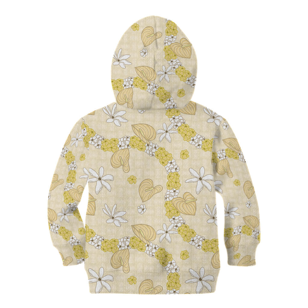 Hawaii Anthurium Tiare Pikake Lei Kid Hoodie Melemele Lauhala Art Pattern