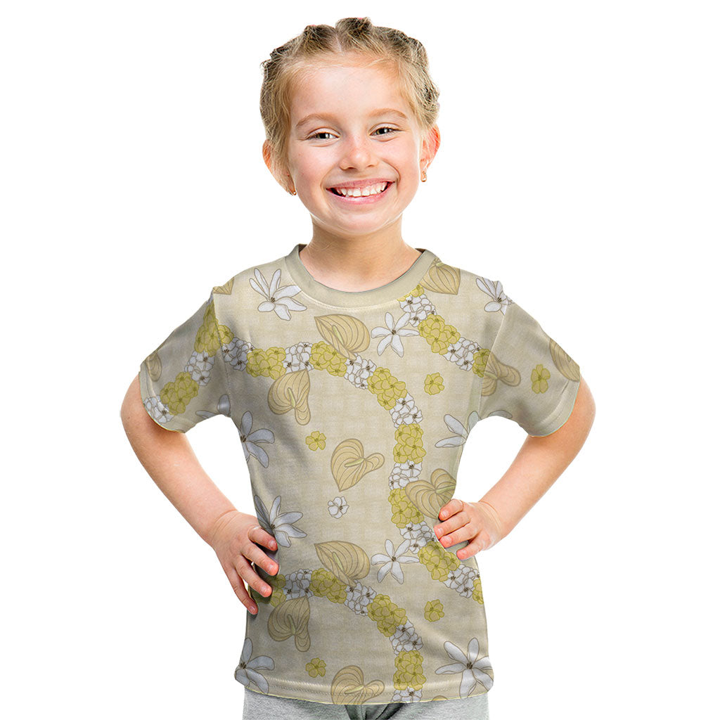 Hawaii Anthurium Tiare Pikake Lei Kid T Shirt Melemele Lauhala Art Pattern