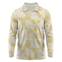 Hawaii Anthurium Tiare Pikake Lei Long Sleeve Polo Shirt Melemele Lauhala Art Pattern