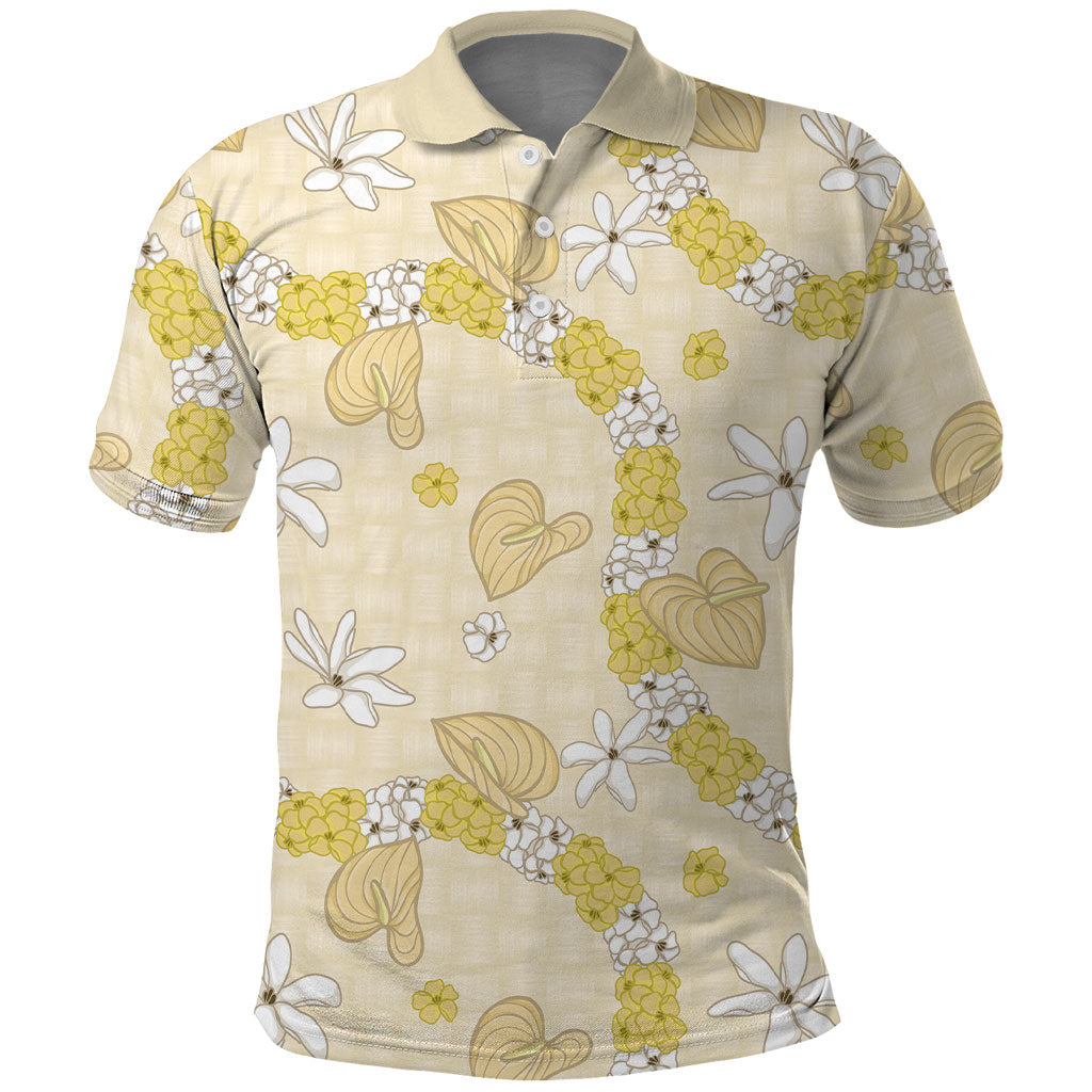 Hawaii Anthurium Tiare Pikake Lei Polo Shirt Melemele Lauhala Art Pattern