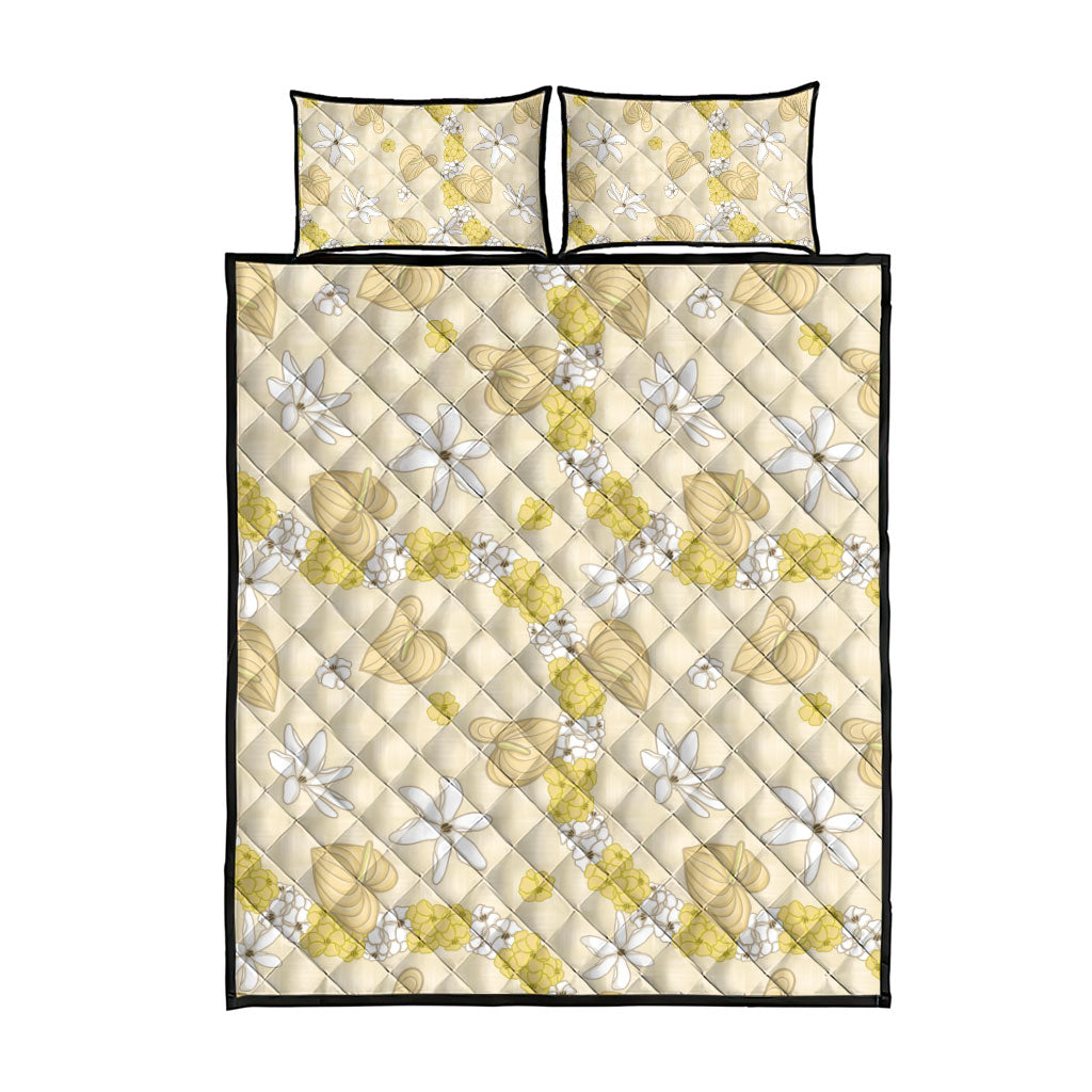 Hawaii Anthurium Tiare Pikake Lei Quilt Bed Set Melemele Lauhala Art Pattern