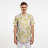 Hawaii Anthurium Tiare Pikake Lei Scrub Top Melemele Lauhala Art Pattern