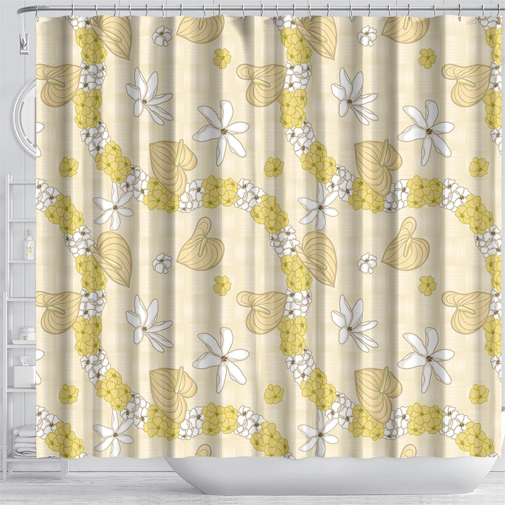 Hawaii Anthurium Tiare Pikake Lei Shower Curtain Melemele Lauhala Art Pattern
