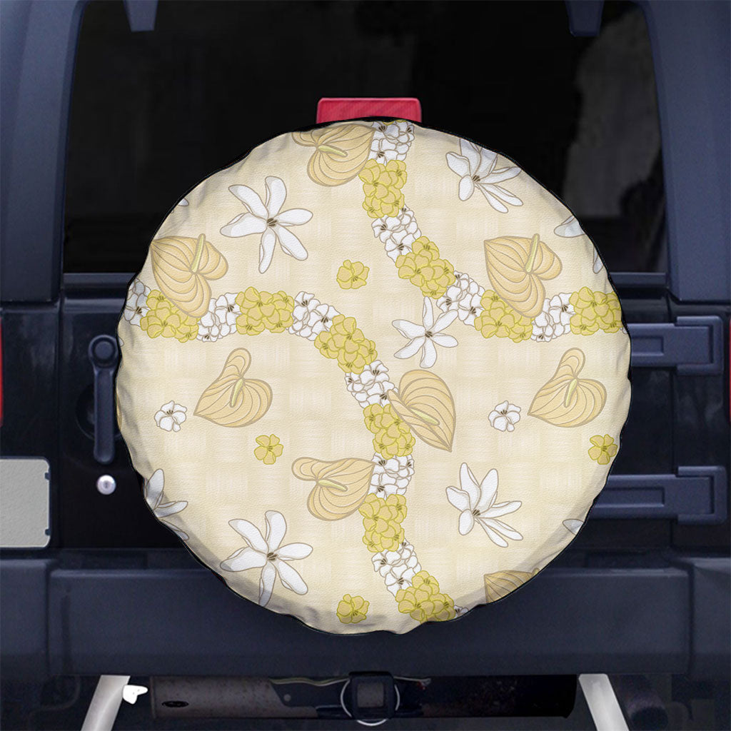 Hawaii Anthurium Tiare Pikake Lei Spare Tire Cover Melemele Lauhala Art Pattern