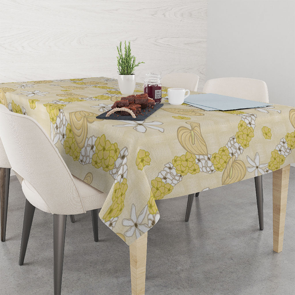 Hawaii Anthurium Tiare Pikake Lei Tablecloth Melemele Lauhala Art Pattern