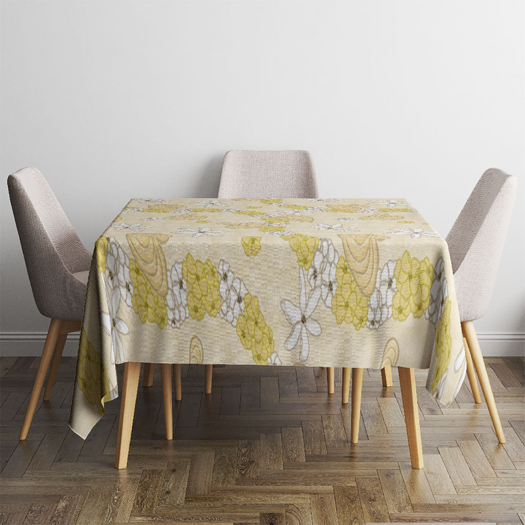 Hawaii Anthurium Tiare Pikake Lei Tablecloth Melemele Lauhala Art Pattern