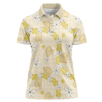 Hawaii Anthurium Tiare Pikake Lei Women Polo Shirt Melemele Lauhala Art Pattern