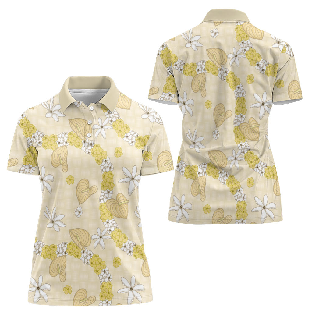 Hawaii Anthurium Tiare Pikake Lei Women Polo Shirt Melemele Lauhala Art Pattern