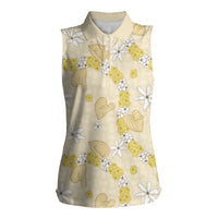 Hawaii Anthurium Tiare Pikake Lei Women Sleeveless Polo Shirt Melemele Lauhala Art Pattern