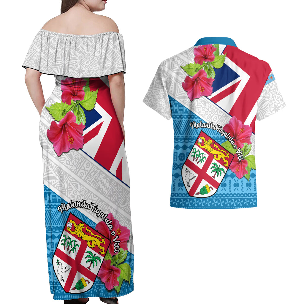 Fiji Day Couples Matching Off Shoulder Maxi Dress and Hawaiian Shirt Fijian Hibiscus Special Version LT01 - Polynesian Pride