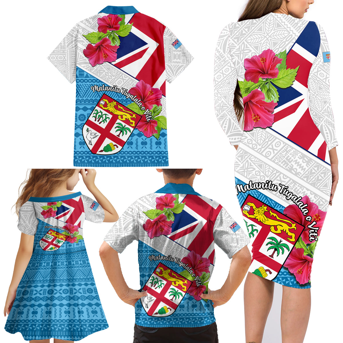 Fiji Day Family Matching Long Sleeve Bodycon Dress and Hawaiian Shirt Fijian Hibiscus Special Version LT01 - Polynesian Pride